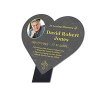 Personalised Memorial Stake, Heart Shaped, Grave Marker - add your own photo and text (Slate Effect)