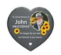 personalised Memorial Stones for Loved Ones Lost, Custom Garden Grave Memorial Plaques Marker Headstone Tombstone with Image Name Text Outside Outdoor Remembrance Gifts Decorations (Heart-Style 02)