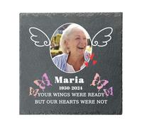 personalised Memorial Stones for Loved Ones Lost, Custom Garden Grave Memorial Plaques Marker Headstone Tombstone with Image Name Text Outside Outdoor Remembrance Gifts Decorations (Square-Style 03)