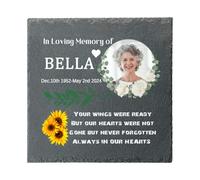 personalised Memorial Stones for Loved Ones Lost, Custom Garden Grave Memorial Plaques Marker Headstone Tombstone with Image Name Text Outside Outdoor Remembrance Gifts Decorations (Square-Style 02)