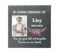 personalised Memorial Stones for Loved Ones Lost, Custom Garden Grave Memorial Plaques Marker Headstone Tombstone with Image Name Text Outside Outdoor Remembrance Gifts Decorations (Square-Style 04)