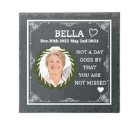 personalised Memorial Stones for Loved Ones Lost, Custom Garden Grave Memorial Plaques Marker Headstone Tombstone with Image Name Text Outside Outdoor Remembrance Gifts Decorations (Square-Style 05)