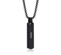 Personalised Men Bar Pendant Necklace - Stainless Steel Engraved Initial A-Z Letters Name Text Necklace Gift for Men Women Couples Boyfriend Boy Husband Valentines Day Birthday Christmas (Black)