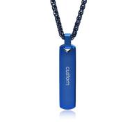 Personalised Men Bar Pendant Necklace - Stainless Steel Engraved Initial A-Z Letters Name Text Necklace Gift for Men Women Couples Boyfriend Boy Husband Valentines Day Birthday Christmas (BLUE)