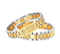 Personalised Men Medical Alert Bracelets - Free Engraving Medic ID Bracelet Adjustable Stainless Steel Waterproof Custom Emergency Wristband for Autism Allergy Diabetic Epilepsy (gold plated - Silver)