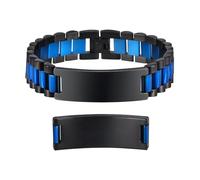 Personalised Men Medical Alert Bracelets - Free Engraving Medic ID Bracelet Adjustable Stainless Steel Waterproof Custom Emergency Wristband for Autism Allergy Diabetic Epilepsy (Black - Blue)