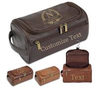 Personalised Men Toiletry Bag, Custom Engraved Travel Dopp Kit with Name Initials, Valentines Gift, Groomsmen & Best Man Gift, Father's Day, Wedding, Birthday Present for Husband, Coffee Brown