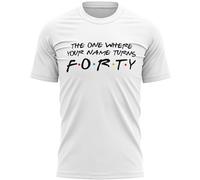 Personalised Mens 40th Birthday T Shirt The One Where Custom Name Turns Forty Funny 40 Tee, S, White