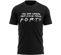 Personalised Mens 40th Birthday T Shirt The One Where Custom Name Turns Forty Funny 40 Tee, XL, Black