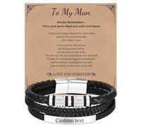 Personalised Mens Bracelet Father's Day - Multi-Layer Leather Engraved Bracelet for Boyfriend Husband Dad Son,Gift for Christmas Birthday Wedding Anniversary Customised (Silver+ Silver plate, 21cm)