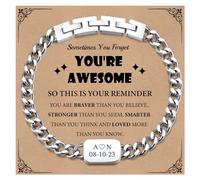 Personalised Mens Bracelet Jewellery Gifts - Engraved Silver Stainless Steel Cuban Chain Bracelets for Son Daddy Husband Brother Uncle Grandson Boyfriend, Present for Christmas Anniversary Birthday
