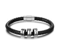 Personalised Men's Bracelet with Names 19-21.5cm Leather Bracelet for Men Dad Gift for Father's Day Christmas Valentine's Day (A-3 Name)
