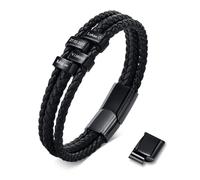 Personalised Mens Bracelets Leather Bracelet - Genuine Braided Leather Wristband with 1 to 9 Beads Engrave Names for Dad Son Husband Brother Grandson Grandpa Uncle Men Gifts for Christmas Birthday