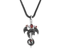 Personalised Mens Dragon Necklace Medieval Customised Birthstone Vintage Punk Pendant Monster Courage Dragon Jewellery Father's Day Boyfriend Gift-Silver and Black