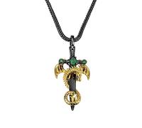 Personalised Mens Dragon Necklace Medieval Customised Birthstone Vintage Punk Pendant Monster Courage Dragon Jewellery Father's Day Boyfriend Gift-Black and Gold