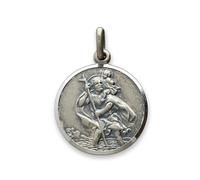 Personalised Mens Large Antique Finish Sterling Silver Mens 24mm Round St Christopher Medal Pendant In Gift Box