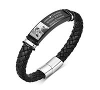 Personalised Men's Leather Bracelet - Black Braided Leather ID Bracelets Engraved Photo Picture for Man, Customised Love Gifts for Him Boyfriend Husband, Mens Gifts for Birthday Valentines Christmas