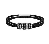 Personalised Mens Leather Bracelet Handmade Braided Bracelets Engraved Name Black Band with Small Custom Beads Gifts for Dad Husband Grandpa Boyfriends 1-6 Names Birthday Christmas Day (21cm-black-3)