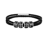 Personalised Mens Leather Bracelet Handmade Braided Bracelets Engraved Name Black Band with Small Custom Beads Gifts for Dad Husband Grandpa Boyfriends 1-6 Names Birthday Christmas Day (19cm-black-4)
