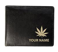 Personalised Mens Leather Wallet - Laser Marked with Your Name & Weed/Cannabis Design (Toscana)