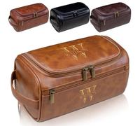 Personalised Men's Leather Wash Bag - 9L Custom Toiletry Organizer with Engraved Name - Gift for Boyfriend, Husband, Father - Anniversary, Birthday, Groom Gift