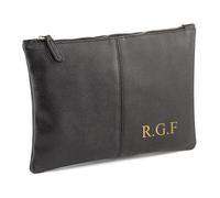 Personalised Mens Leather Wash Bag Toiletry Bag - Mens Vegan Leather (PU) Black or Brown Toilet Bag Embroidered with Initials (Black)