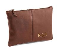 Personalised Mens Leather Wash Bag Toiletry Bag - Mens Vegan Leather (PU) Black or Brown Toilet Bag Embroidered with Initials (Tan)