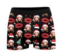 Personalised Mens Photo Face Boxer Briefs Custom Boxer Shorts Underpants Gifts for Men Husband Boyfriend Soft Underpants Breathable Underwear Personalized Gifts (2-Red, M)