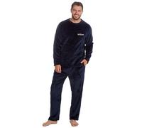Personalised Mens Shimmer Flannel Plush Fleece Lounge Set Super Soft Warm Pyjama Set Navy Front Left Side White Thread Size X-Large