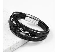 Personalised Men's Silver Infinity Stacked Leather Bracelet