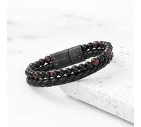 Personalised Men's Tigers Eye Bead and Leather Bracelet