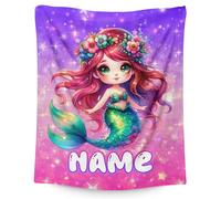 Personalised Mermaid Blanket for Girls - Custom Name Soft Flannel Throw with Cute Underwater Design, Cosy Gift for Bed, Sofa or Travel
