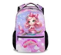 Personalised Mermaid Bookbag for Girls - Custom Name School Backpack - 17 Inch (43cm) Cute Kids Rucksack for Primary/Kindergarten/Preschool Age 4-12