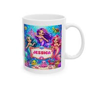 Personalised Mermaid Ceramic Mug, White, Glossy Finish, 11oz, Custom Name, Children's Coffee Mug, Child, Ocean