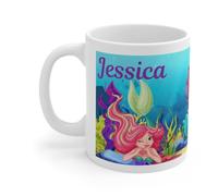 Personalised Mermaid Coffee Mug, Ceramic, White with Underwater Ocean Design, Custom Name, 11 oz