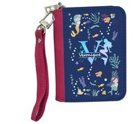 Personalised Mermaid Initial with Name, Mermaid Girls Gift, Women's Small Leather Zip-Around Wallet, Girl Purse, Credit Card Slots, Coin Purse, Pink.