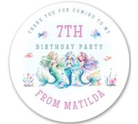 Personalised Mermaids Birthday Party Stickers, Girl's Mermaid Stickers, Cute Pastel Mermaid Theme Party Labels for Favour Bags, Thank You Labels, Custom Name (Choose 12 or 24)