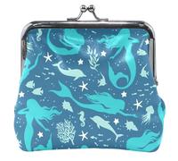 Personalised Mermaids Shells Fish Blue Coin Purse for Women Leather Cute Kiss Lock Card Change Purse for Girls, Mermaid Shells Fish Blue, Classic, Mermaids, Mermaid Shells Fish Blue, Classic