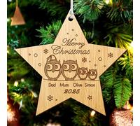Personalised Merry Christmas Bauble Engraved Wooden Xmas Tree Ornaments Gift for Family Baby Home Girls Mom with Any Name Decoration at 2025 (Star)