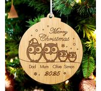 Personalised Merry Christmas Bauble Engraved Wooden Xmas Tree Ornaments Gift for Family Baby Home Girls Mom with Any Name Xmas Santa Decoration at 2025 (Round)