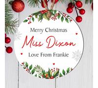 Personalised Merry Christmas Bauble Plaque for Teachers, Nursery Staff, SENCO, Support Staff - Customisable Flat 2D Hanging Decoration (MDF Wood - Indoor use only)
