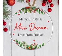 Personalised Merry Christmas Bauble Plaque for Teachers, Nursery Staff, SENCO, Support Staff - Customisable Flat 2D Hanging Decoration (Acrylic - Indoor & Outdoor use)
