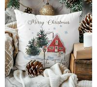 Personalised Merry Christmas Custom Bespoke Cushion Throw Pillow Cute Winter Festive Snow Forrest Cover Soft Cosy Insert Name Message Personalized Decorative Family Keepsake Gift