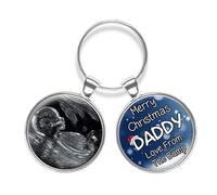 Personalised Merry Christmas Daddy From Bump Baby Scan Photo Double Keyring Gift R179