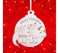 Personalised Merry Christmas Dinosaur Bauble Tree Decoration. Wooden. Add 1 first name only. Ribbon. AgiftforyouUK DS11