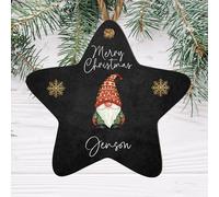 Personalised Merry Christmas Gnome Star Bauble - Custom Name Keepsake Ornament - Unique Christmas Tree Decoration for Kids and Adults (Black, Mdf Wood Indoor Use Only)