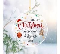 Personalised Merry Christmas Ornament Clear Acrylic Bauble - Festival XMAS Tree Gift Decoration Present For Family Friends Colleague Neighbour Kids