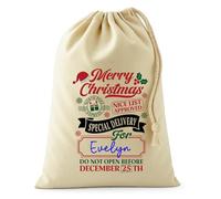 Personalised Merry Christmas Sack with Name - Special Delivery from North Pole Express - Nice List Approved Santa Bag - Do Not Open Before December 25 - Reusable Cotton Drawstring Sack