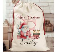 Personalised Merry Christmas Santa Sack Stocking Bag Custom Bespoke Cute Hat Claus Rudolf Reindeer Father Saint Nicholas Present Name Message Surprise Present Personalized Festive Winter Keepsake Gift