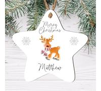 Personalised 'Merry Christmas' Tree Bauble - 8 Designs to Choose from - Custom Name Decorations - Holiday Keepsakes - Gift for Kids, (Mdf Wood Indoor Use Only, Reindeer Design)